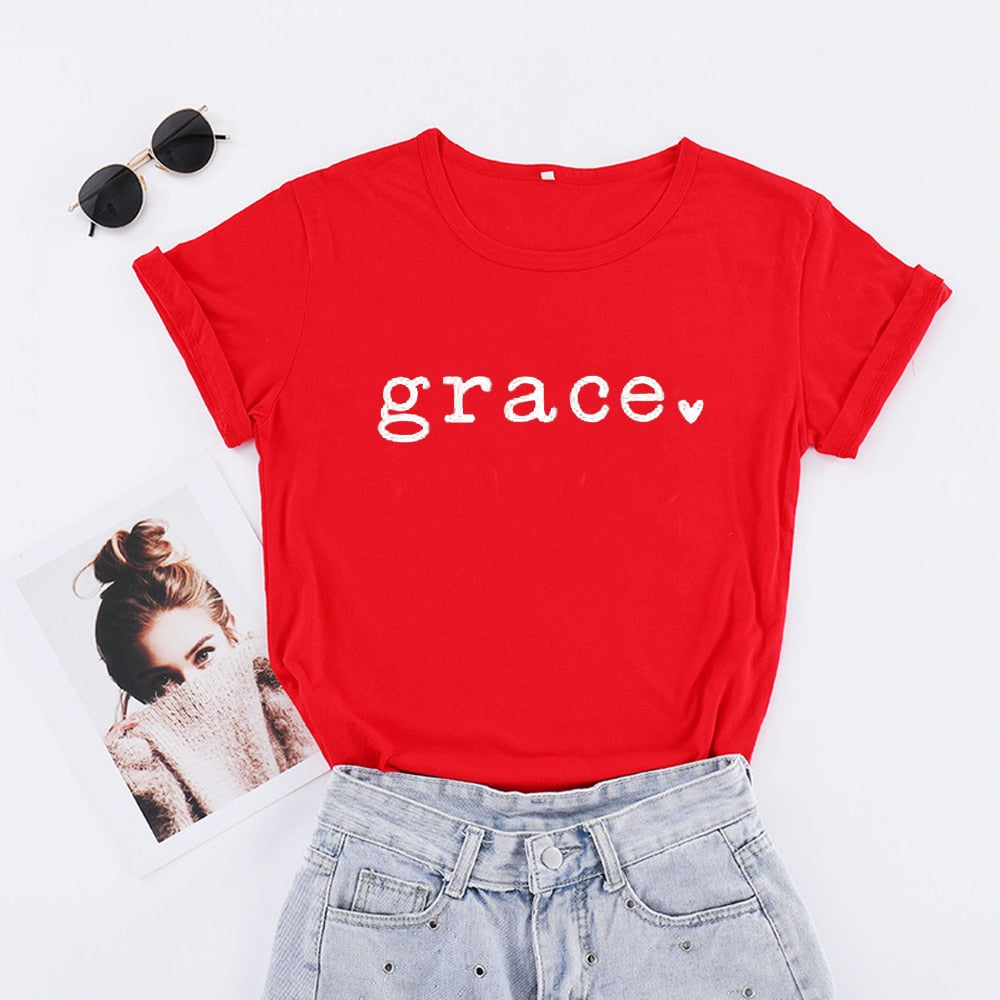 Grace Love Heart Printed Women T Shirts