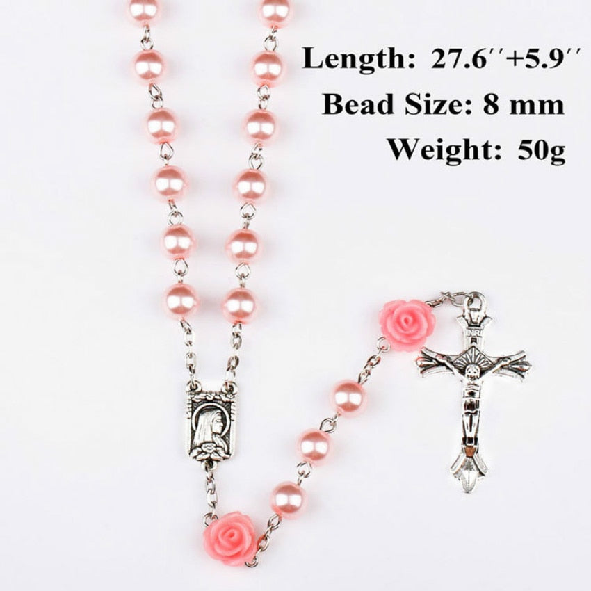 Pink Catholic Religious Women Christian Virgin Mary Rosary