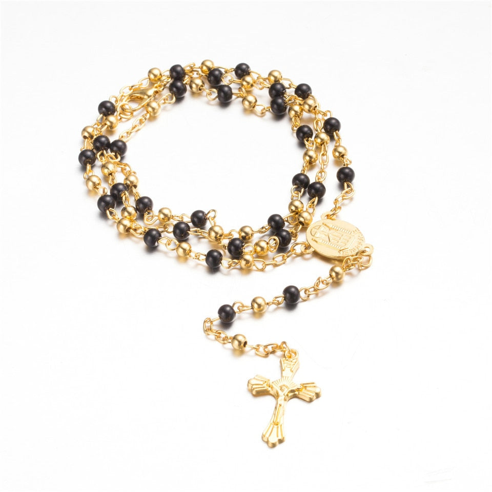 Rosary Necklace Jesus Christ Cross Pendant Necklace