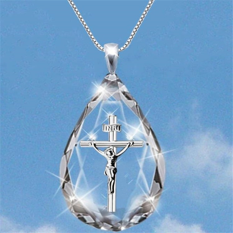 Drop-Shaped Crystal Pendant Cross