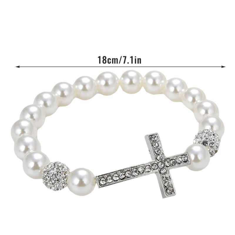 Imitation Pearl Beaded Bracelets Cross Pendant