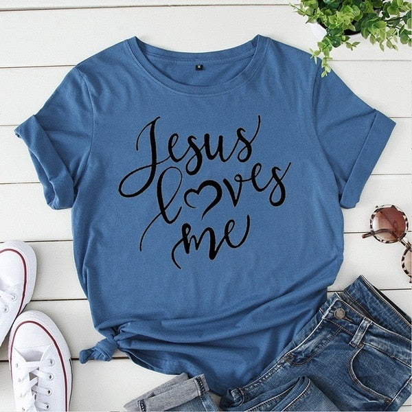 Jesus Love Me Letter Print T Shirt