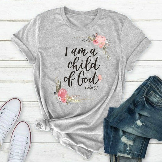 I Am A Child of God Letter Print T Shirt Women Short Sleeve