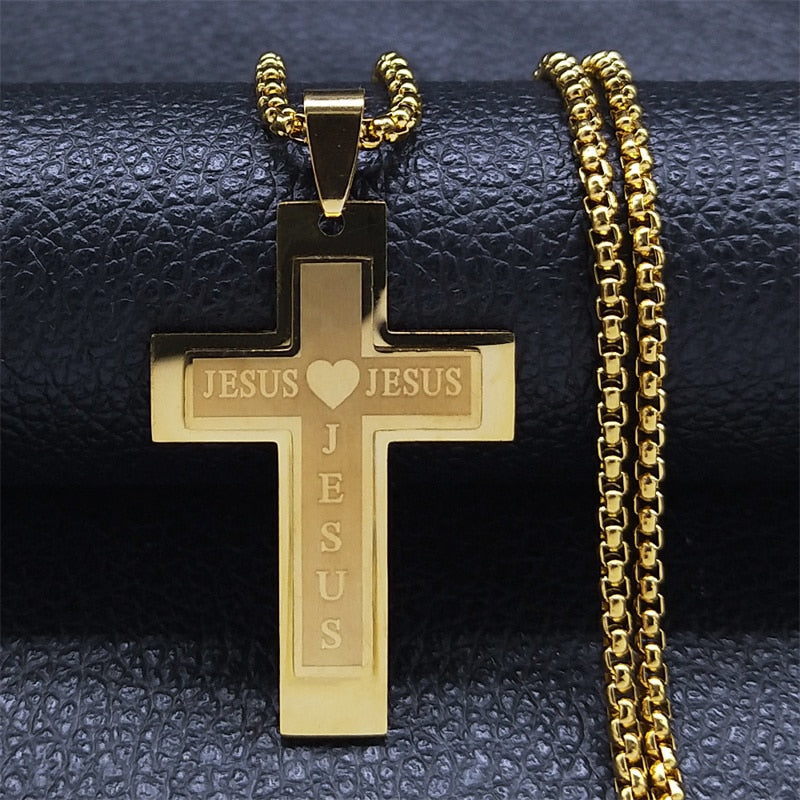 Christian Bible Cross Stainless Steel Necklace