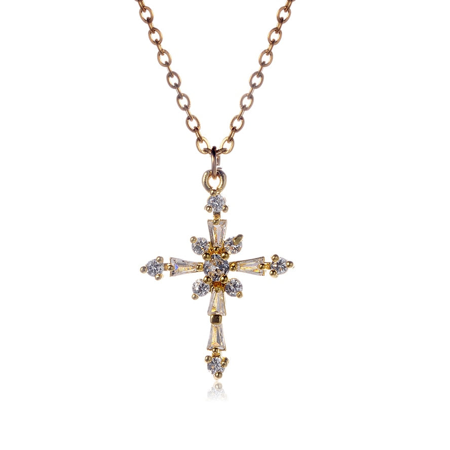 Cubic Zirconia Silver Plated Cross Pendant Necklace