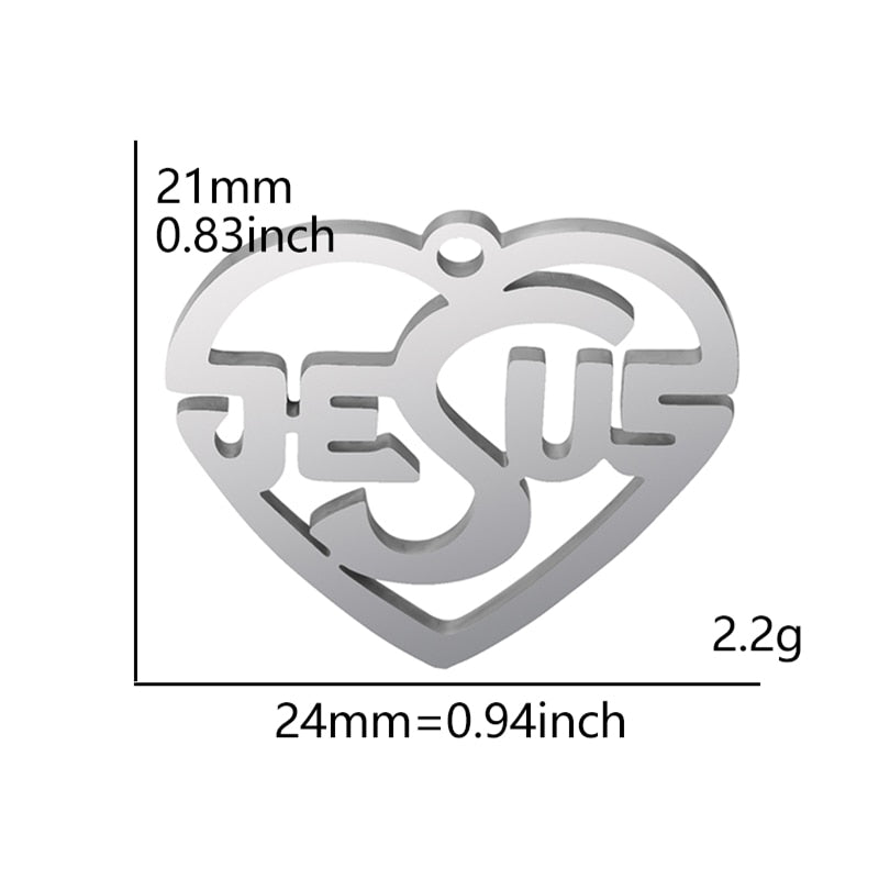 I Love Jesus Symbol Heart Cross Silver Pendants