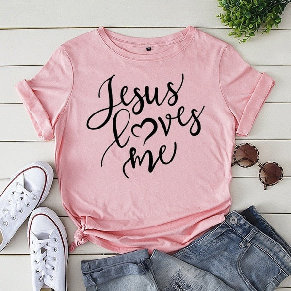 Jesus Love Me Letter Print T Shirt