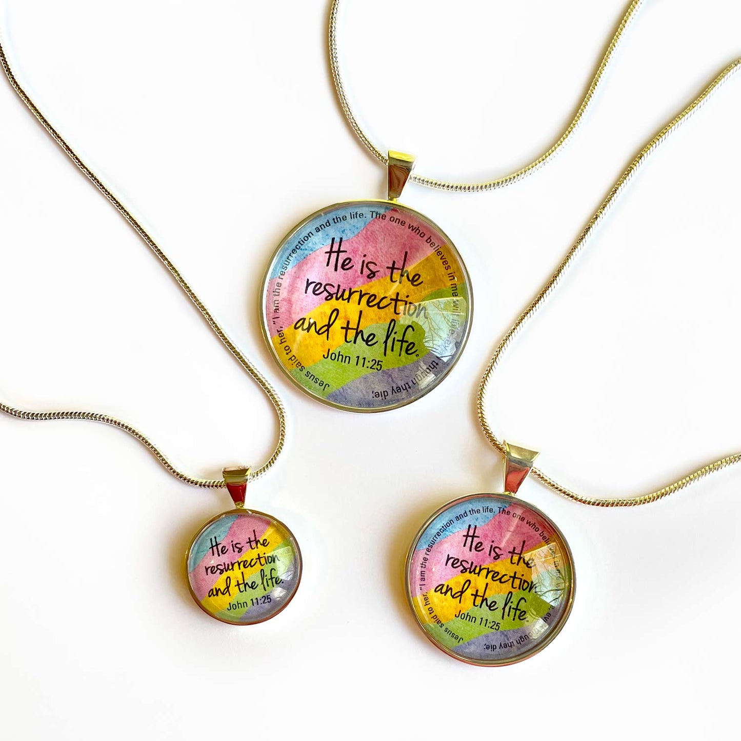 Easter Scripture Silver-Plated Colorful Christian Pendant Necklace