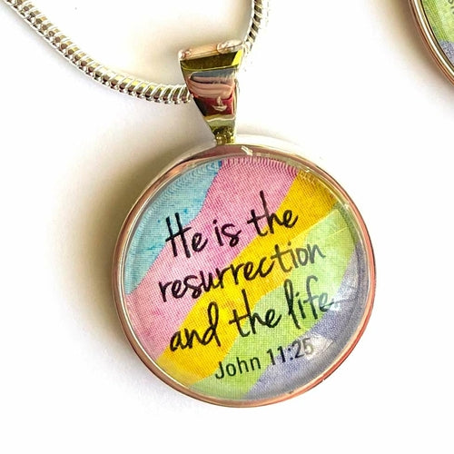 Easter Scripture Silver-Plated Colorful Christian Pendant Necklace