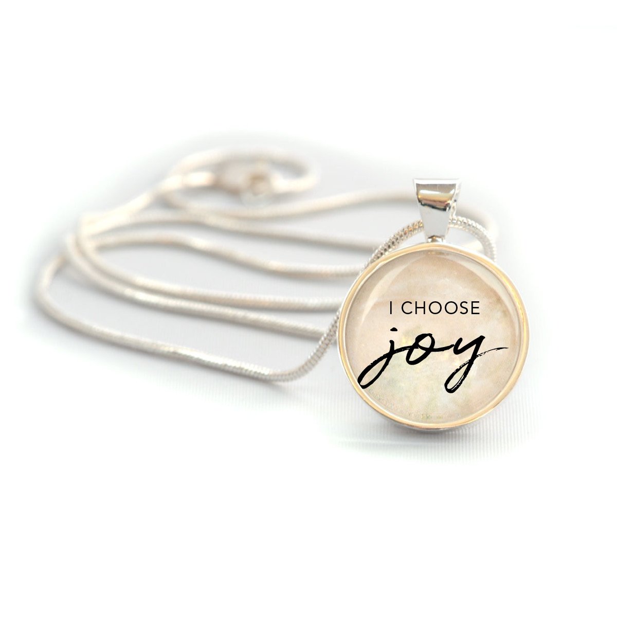 "I Choose Joy" Silver-Plated Christian Pendant Necklace (20mm)