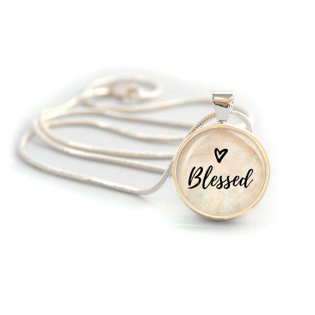 "Blessed" Silver-Plated Christian Pendant Necklace (20mm)