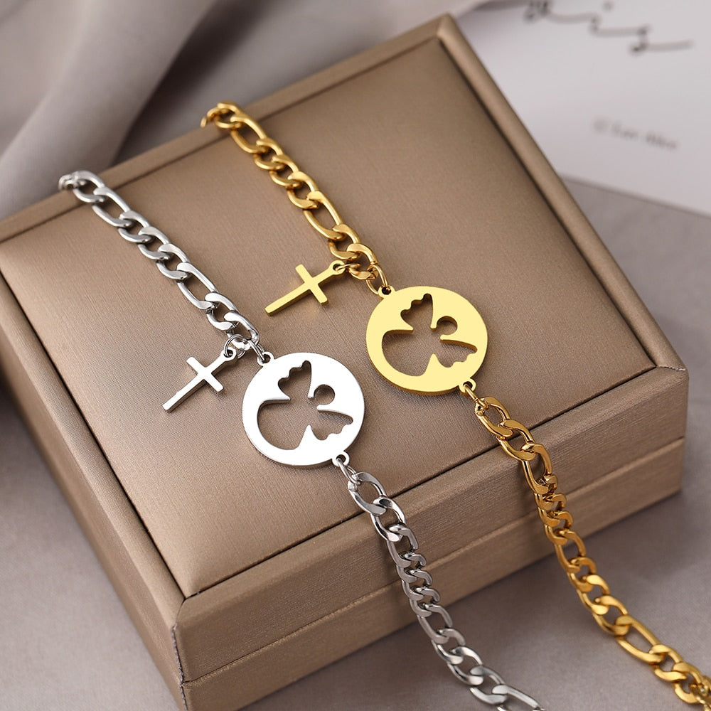 Stainless Steel Bracelets Angel Cross