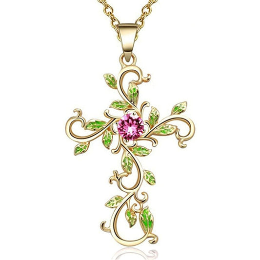 Classic Cubic Zirconia Flower Cross Necklace