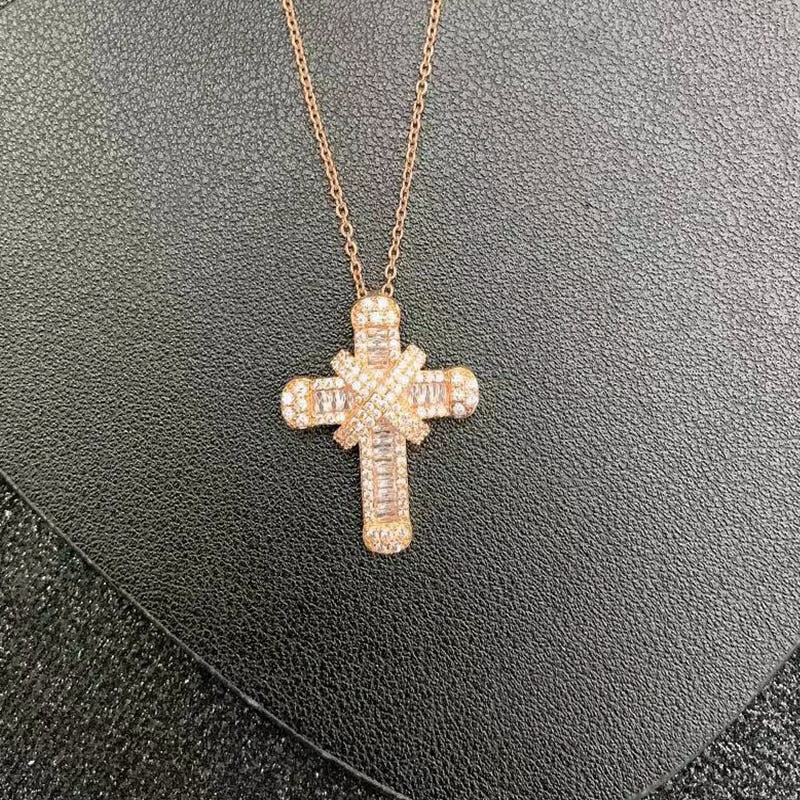 Cubic Zirconia Silver Plated Cross Pendant Necklace