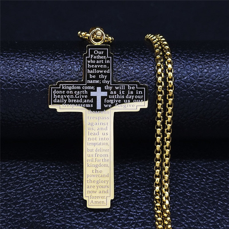Christian Bible Cross Stainless Steel Necklace